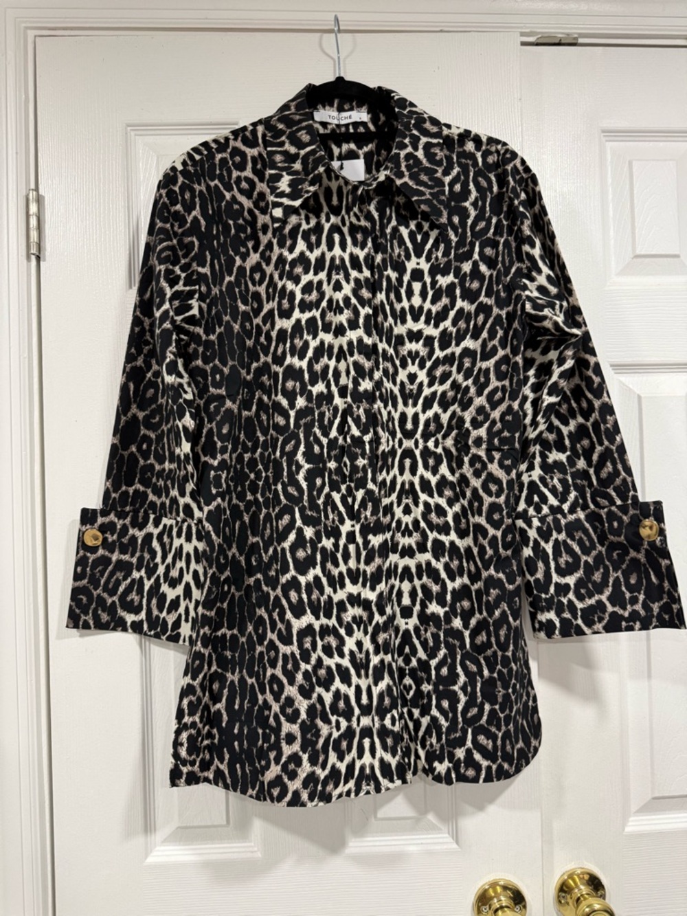 Touche prive Leopard Print Button-Front Women’s Top - Black & Cream